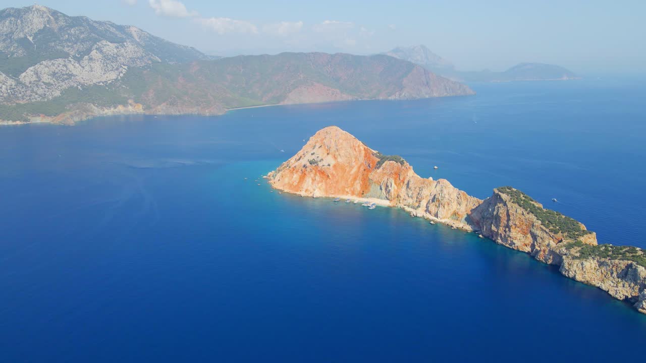 Aerial 4K drone view of Suluada Island in Adrasan Sea, Antalya &ndash; Turkey