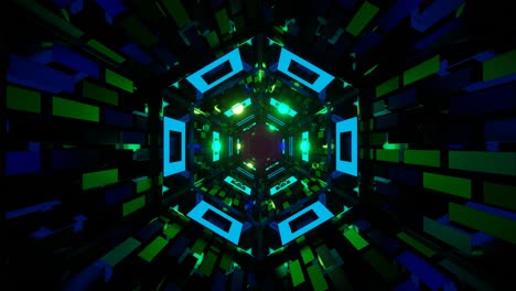 neon glowing hexagon tunnel