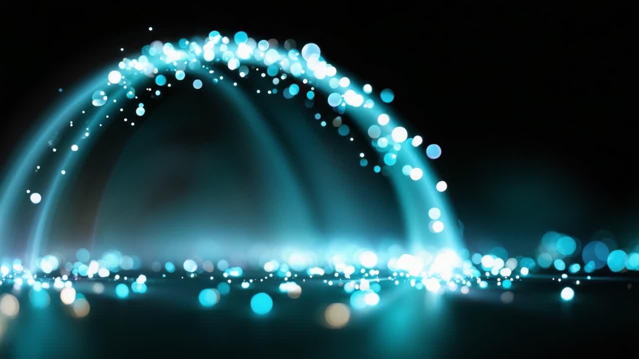 Un incredibile arco di luce e scintille: immagini accattivanti di particelle luminose che creano un'atmosfera magica di illuminazione colorata su uno sfondo scuro