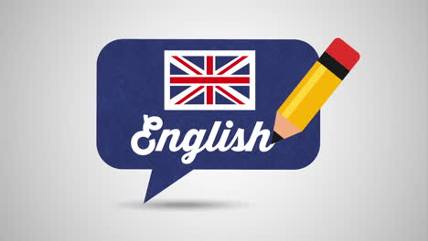 speech bubble with british flag learn english animation