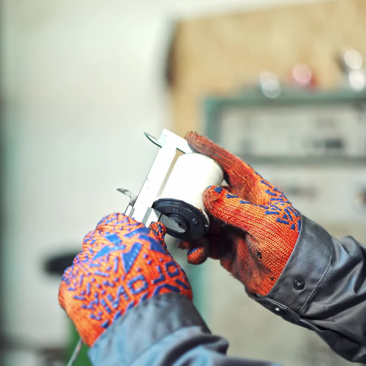 Technician measure part by vernier caliper