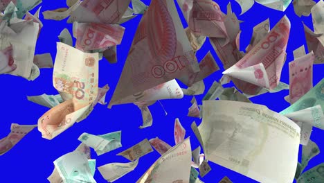 billetes de yuan chinos en caída con llave de croma 4k con bucle
