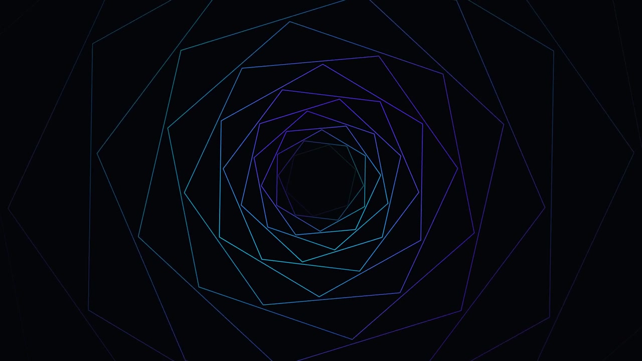 Abstrakt geometrisk tunnel av roterande neonhexagoner