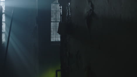 a wounded soldier in the abandoned military complex