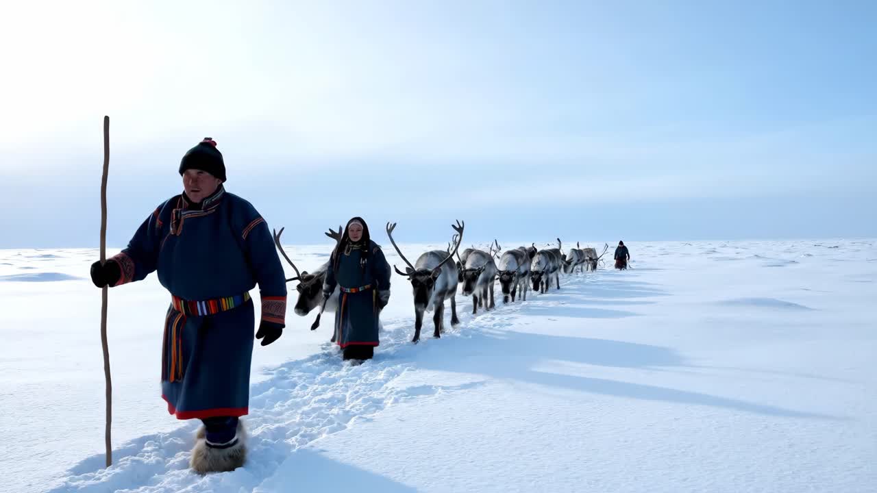 Reindeer herders in the Arctic tundra