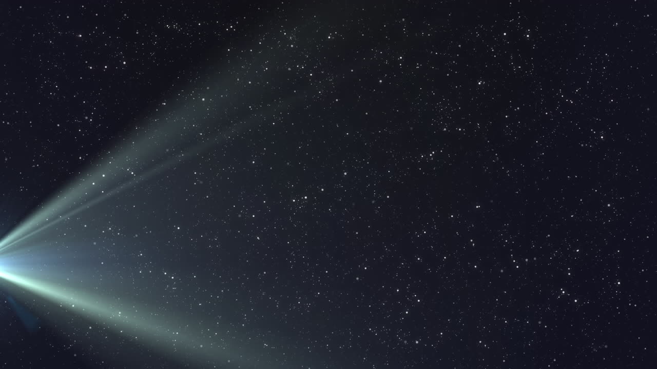 검은 바탕에 움직이는 빛의 흔적과 별의 애니메이션