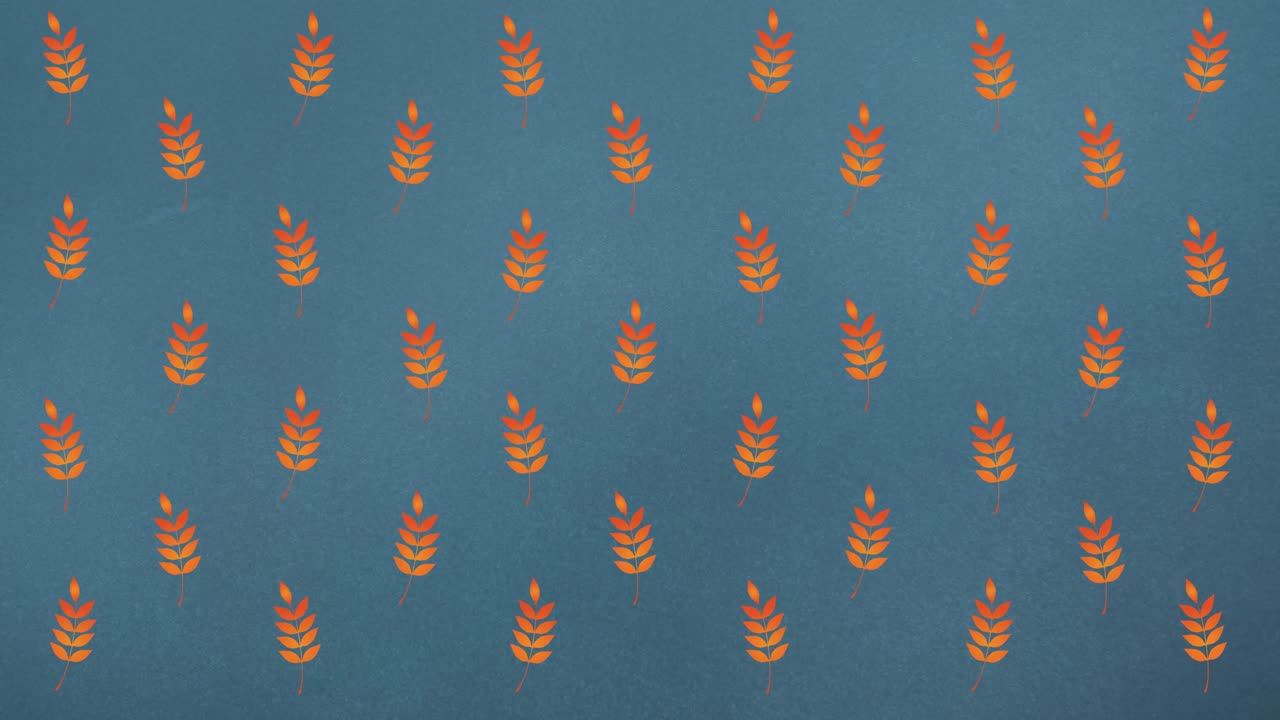 animación de filas de hojas de naranja de otoño sobre fondo azul
