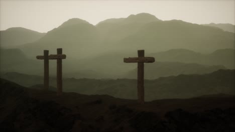 wooden crucifix cross at mountain