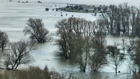 vista aérea del agua que llenó una llanura de inundación a lo largo del río waal en varik, gelderland