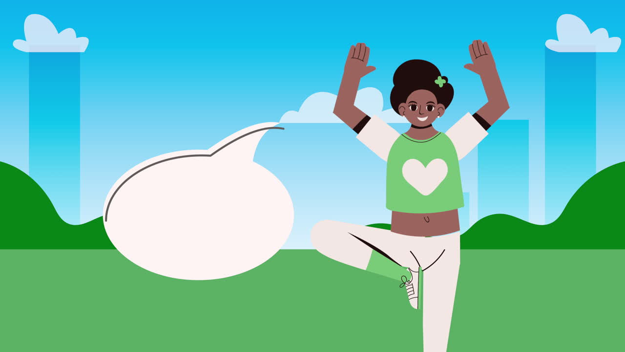 una joven haciendo yoga en un parque.