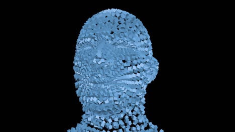 cabeza humana de cubos giratorios transparente de 4k.