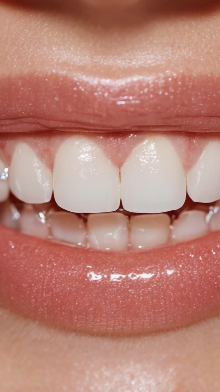 A Close-Up Examination of a Healthy Smile Featuring Brilliant White Teeth and Glossy Lips, Highlighting Oral Hygiene and Naturally Radiant Dental Aesthetics
