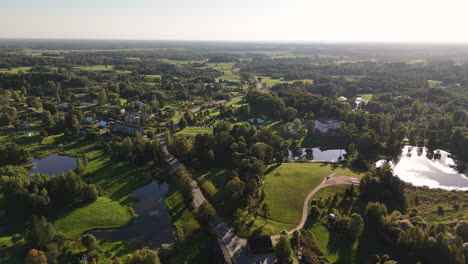 aerial view of a picturesque village in the countryside