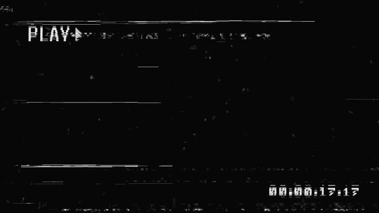 Schermata di riproduzione VHS retrò con effetto statico e glitch