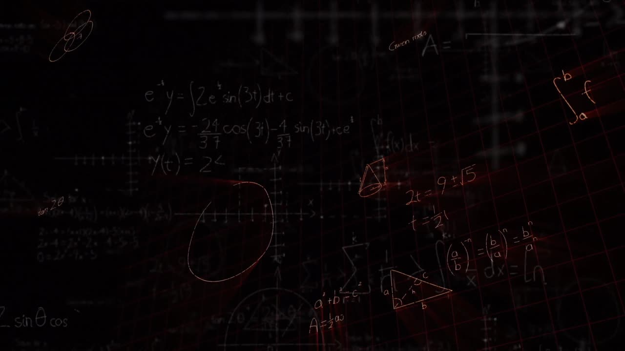 Koyu arka planda hareket eden matematiksel formüller 4k