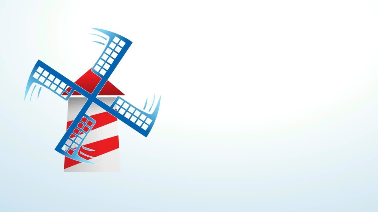 풍차, 풍력 에너지, 밀과 곡물의 밀링, 만화, 2d 애니메이션, 루프 영상 4k