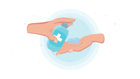 hands with antibacterial soap bottle animation