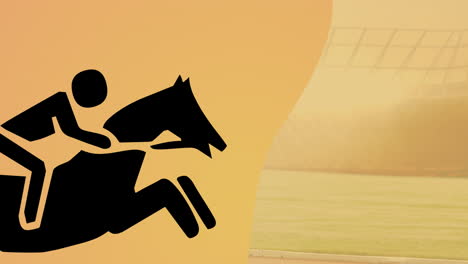 animación de un jinete negro a caballo sobre un fondo naranja