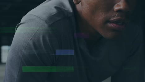 animación de interferencia sobre un deportista afroamericano en el gimnasio