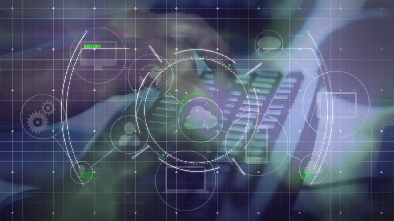 animación del alcance a través de la red de conexiones a través de una persona que utiliza el teclado de la computadora