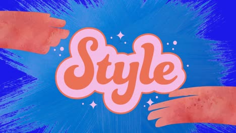 animation of style text in pink letters on blue background