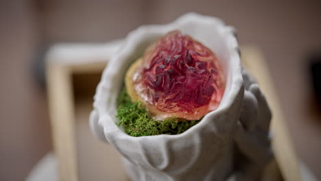 Creative Dessert Presentation with Jelly and Moss
