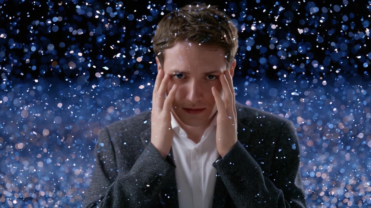 Un uomo in contemplazione: che naviga tra le emozioni in mezzo a una scena magica piena di neve scintillante e un'atmosfera onirica.