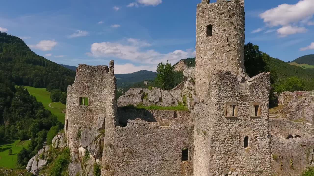 luftaufnahme eines altertümlichen schloss schweizer