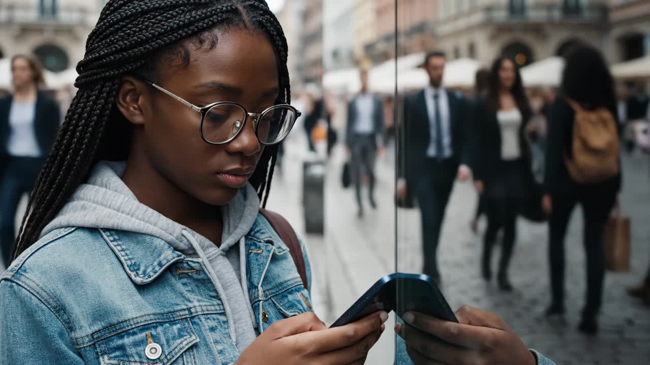 Young Woman Using Smartphone in Urban Setting