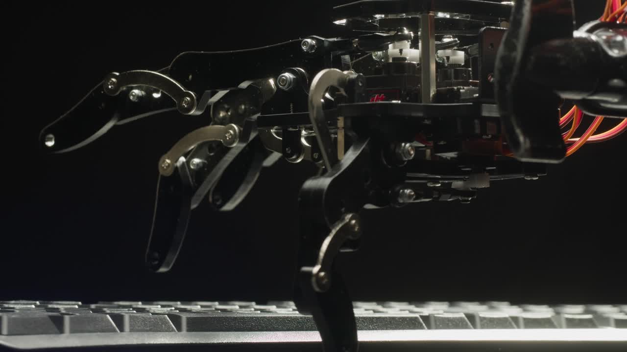 robot escribiendo a mano en un teclado