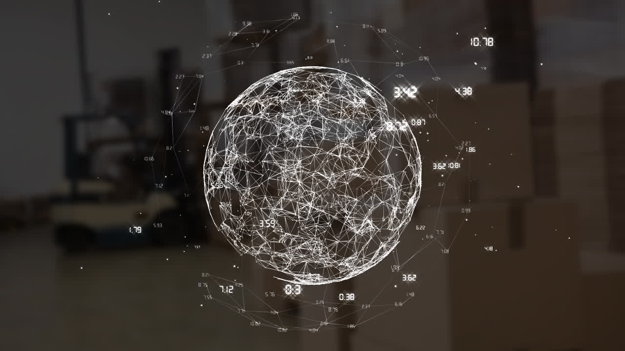 animación de la red de conexiones con el globo sobre el wearhouse