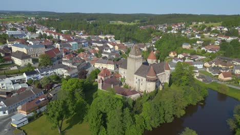 fabulous aerial top view flight austria heidenreichstein castle in europe, summer of 2023