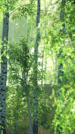 sunlit birch forest