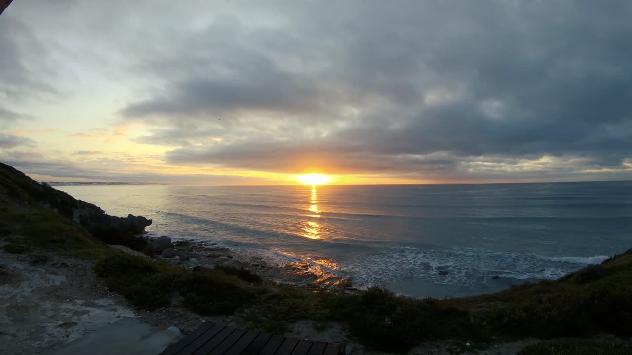 Sunrise at Kassiesbaai in Arniston, Western Cape, South Africa at cottage stoep -- 4K Timelapse