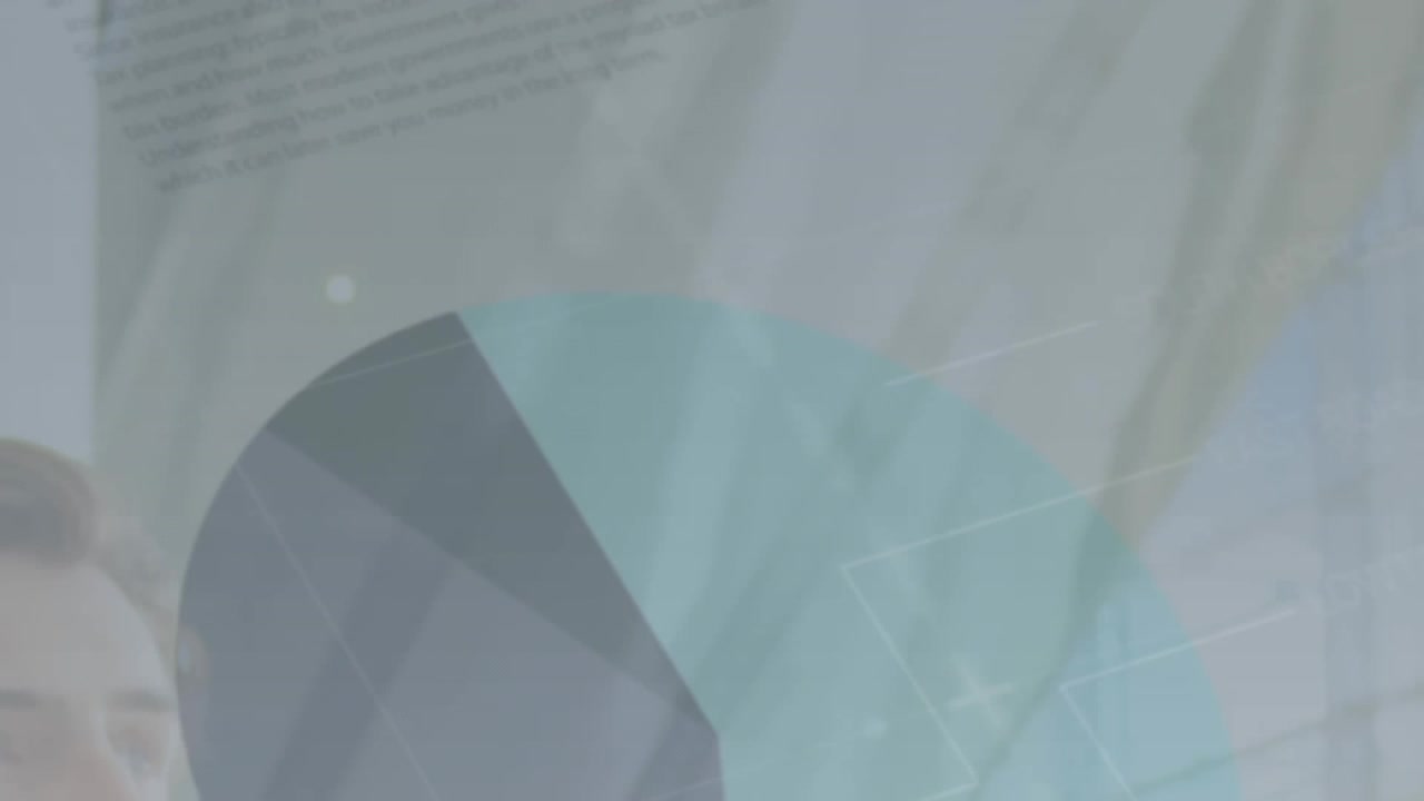 Animation of statistical data processing against caucasian businessman at office