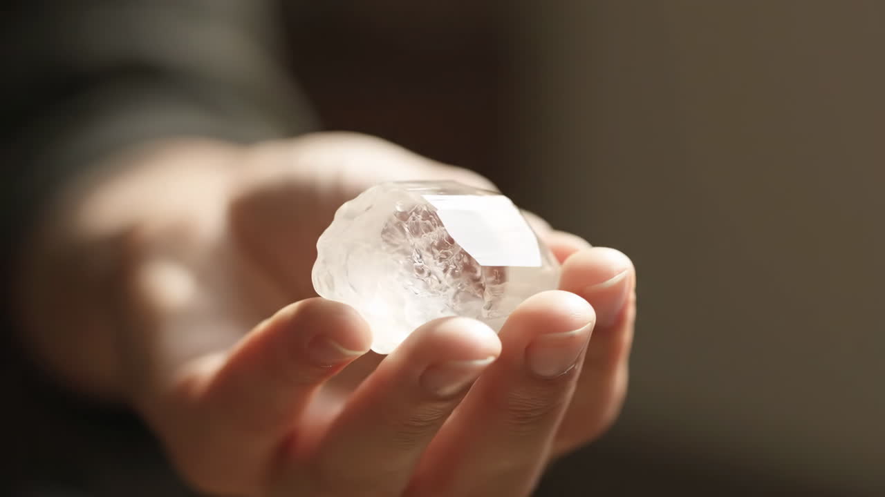Hand holding a quartz crystal