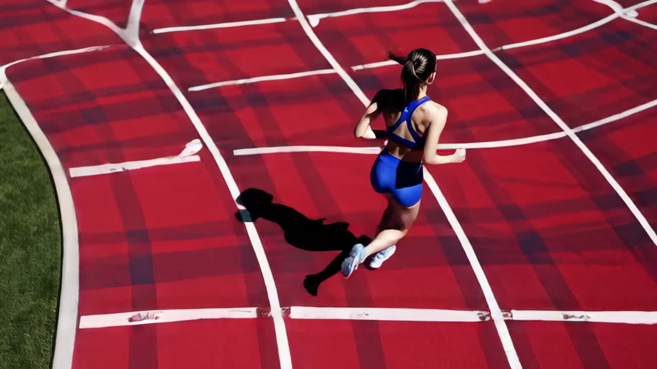 Woman Running on a Red Track on a Sunny Day
