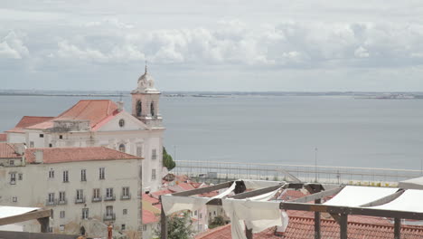 looking out over the tagus river from lisbon in portugal