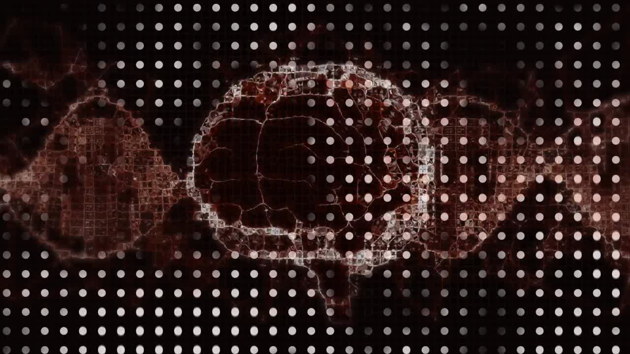 animación de manchas blancas que se mueven sobre el cerebro digital