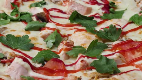 close-up of a delicious pizza with various toppings