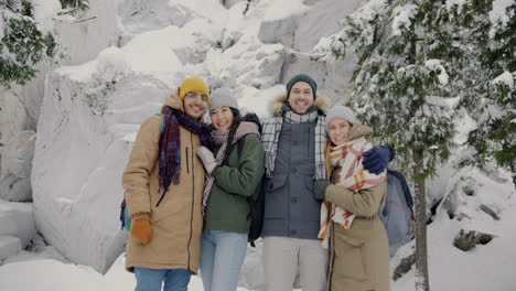 friends enjoying a snowy mountain adventure