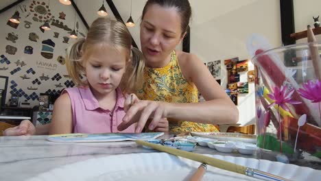 mother and daughter painting together