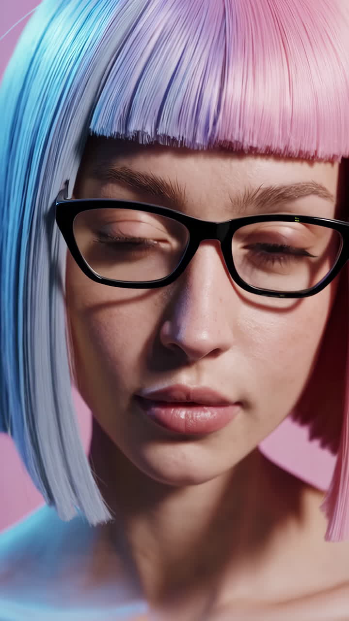 Woman with Pink and Blue Hair Wearing Glasses