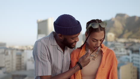 happy couple on a rooftop