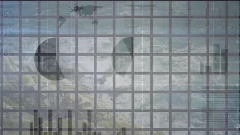 animación del procesamiento de datos financieros sobre el paisaje