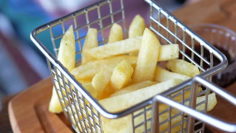 close-up of a basket of french fries