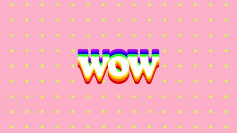 animación digital del texto wow contra filas de puntos amarillos sobre fondo rosa