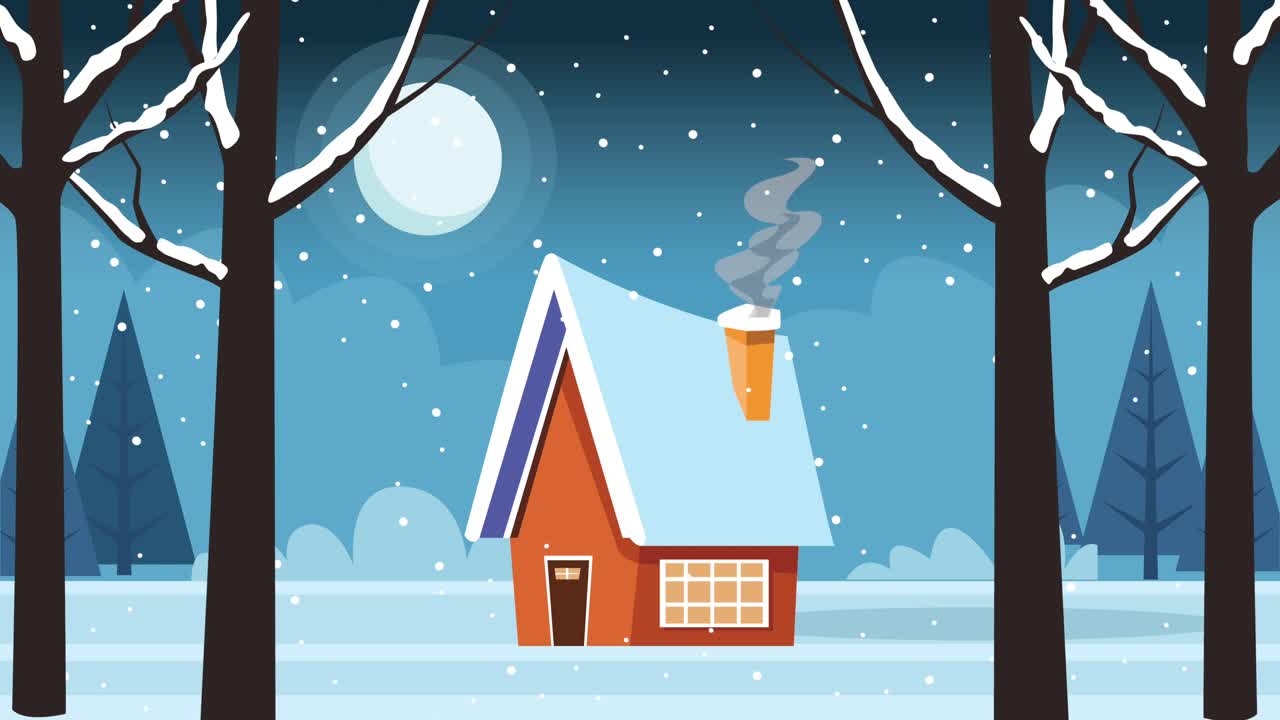 feliz tarjeta de navidad con casa en el paisaje de nieve