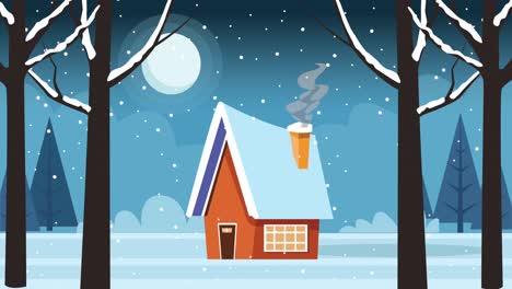 happy merry christmas card with house in snowscape