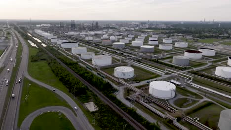 oil refinery in lake charles, louisiana with wide shot drone video pulling back